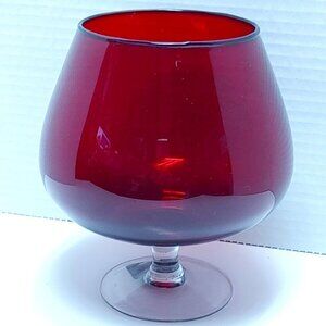 ⭐️2/$30 70's Vintage Italian Ruby Red Glass Oversized Brandy Balloon HomeDecor